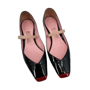 Piferi Tremaine Black Patent Red‎ Tip Square Toe Mary Jane Ballet Flats Size 37